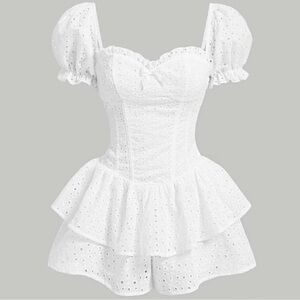 White Eyelet Ruffle puff sleeve romper